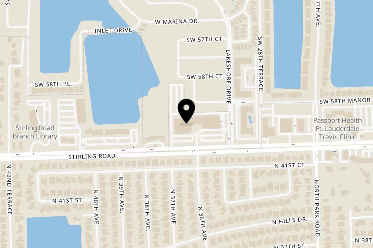 Map showing the location of Sushi Addicts on 2909 Stirling Rd in Fort Lauderdale